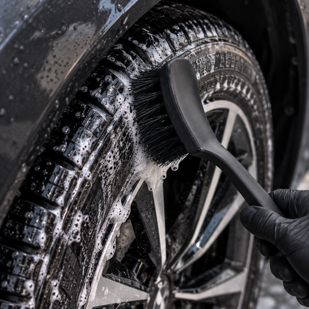 Rigid cleaning brush for tire rubber 